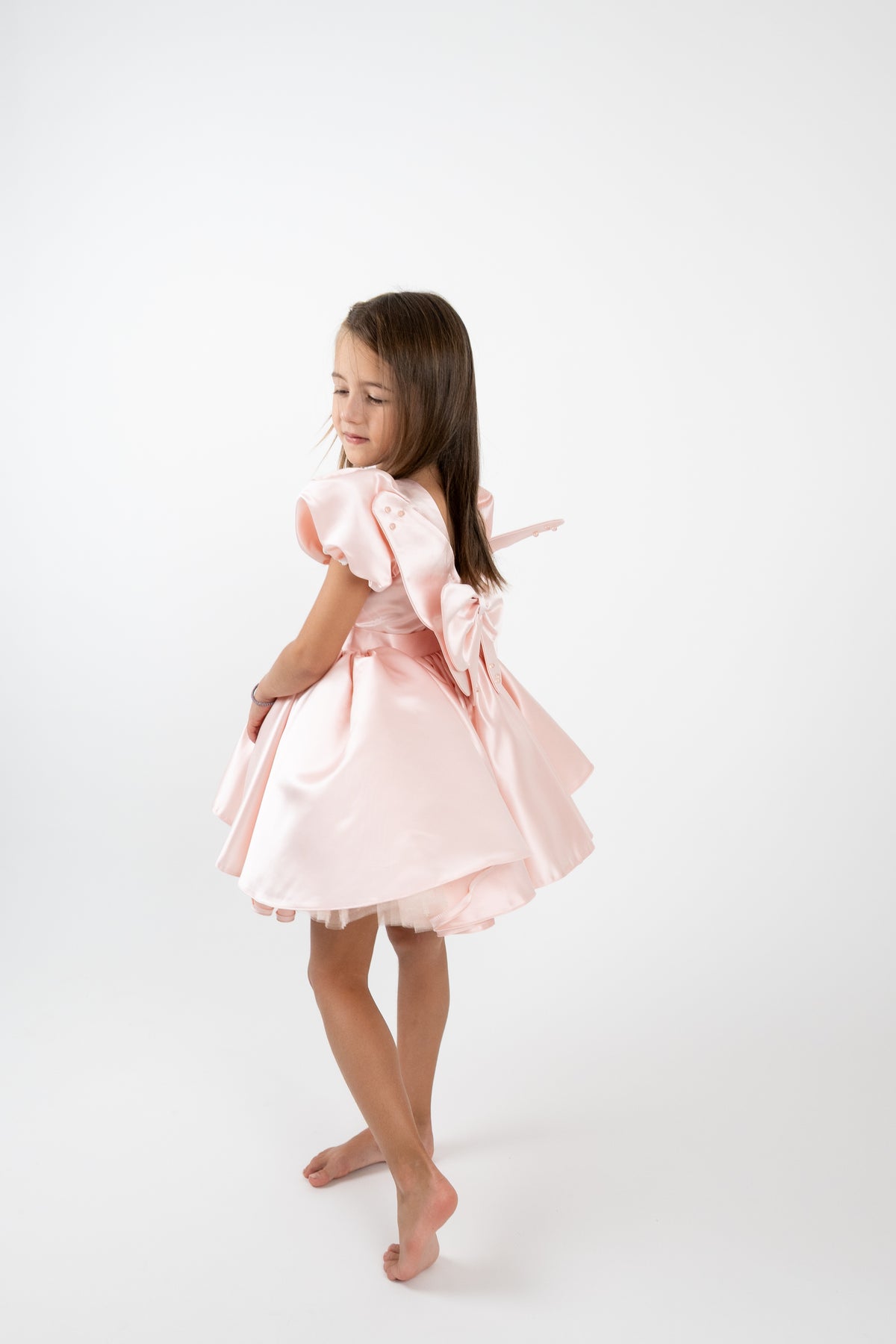 Exclusive Butterfly girls' satin dress — pink
