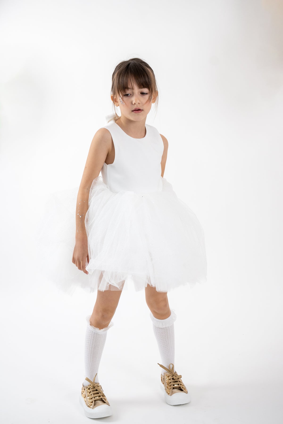Pixie Dust girls' sequined tulle dress — white